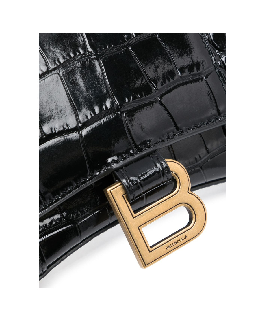 Balenciaga Hourglass Crocodile-effect Chain Wallet In Black