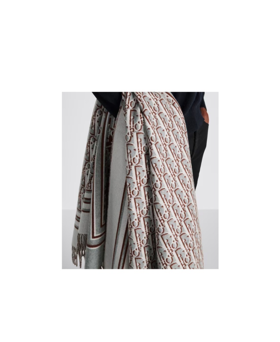Dior Logo Pattern Wool And Cashmere Shawl In Gray