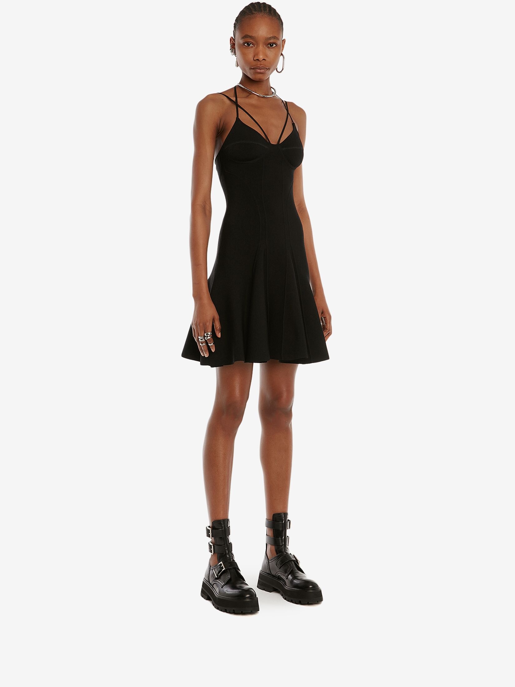 Alexander Mcqueen Woman Midi Dress Black Size M Viscose, Polyester, Polyamide, Elastane In Black