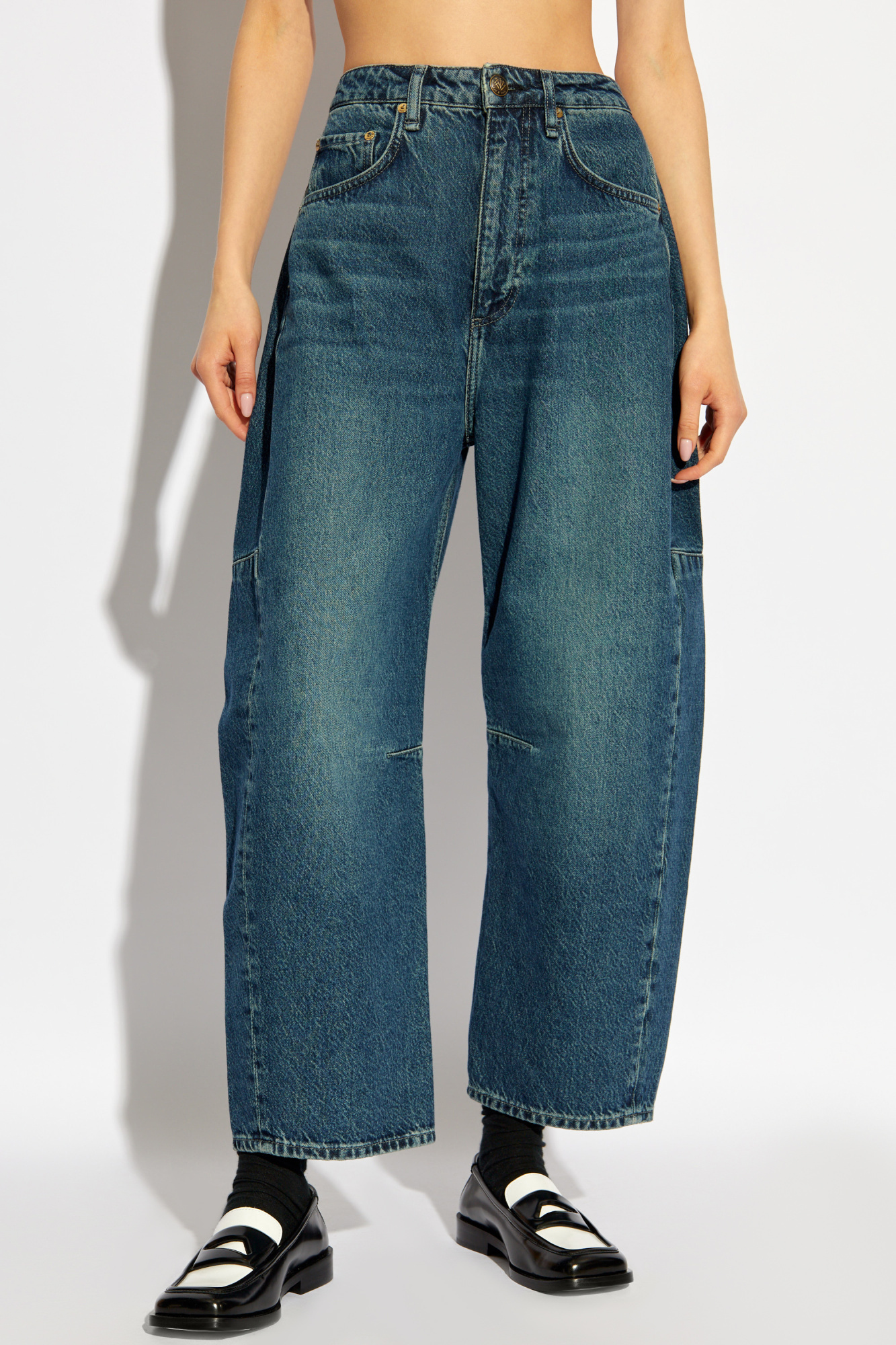Shop Rag & Bone High-rise Cropped Cotton Jeans In Blue
