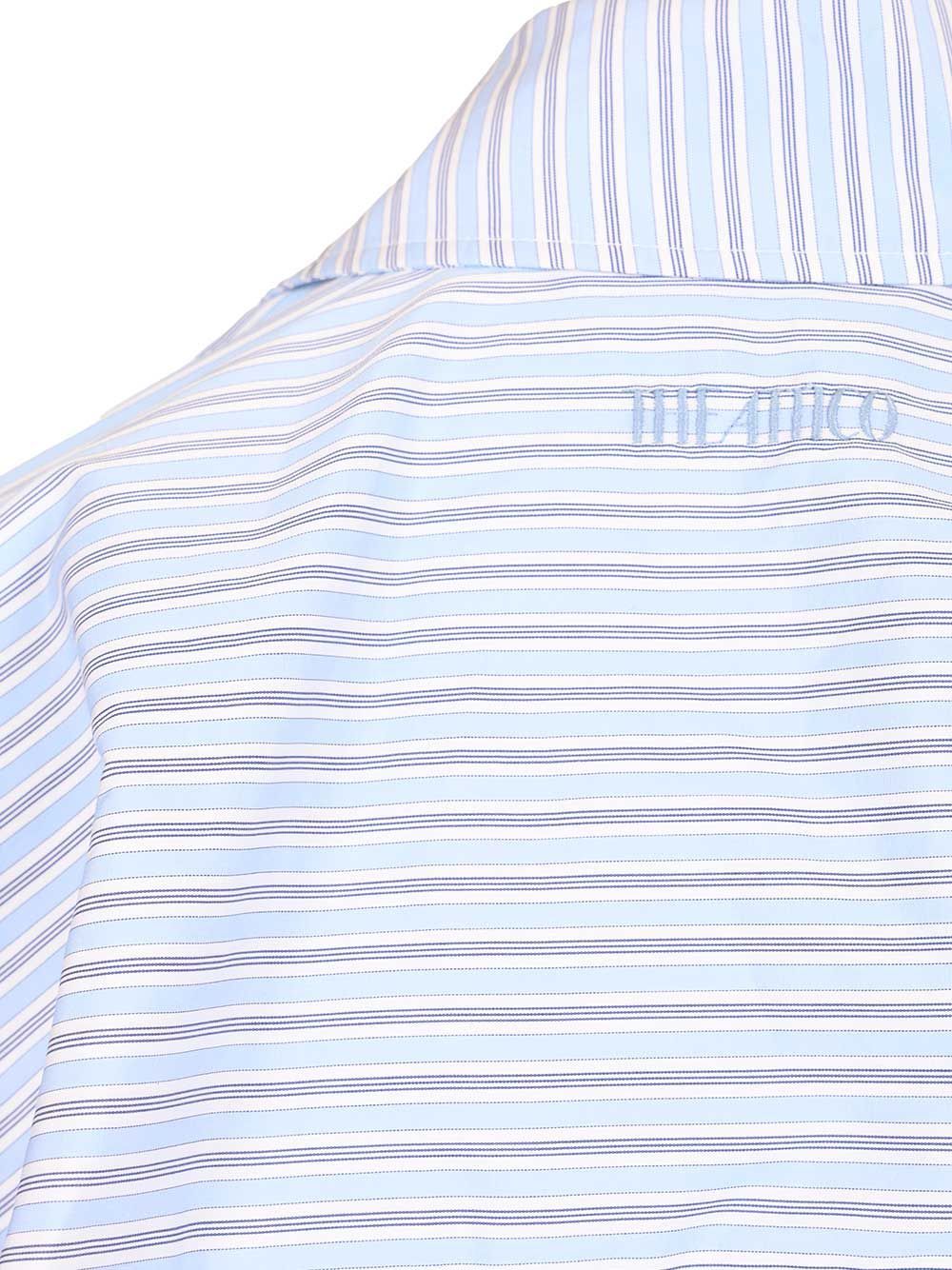 Attico Knotted Striped Cotton-poplin Mini Dress In Blue