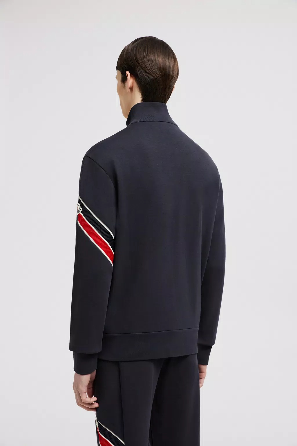 Moncler Stripe-detail Zipped Cardigan In Blue