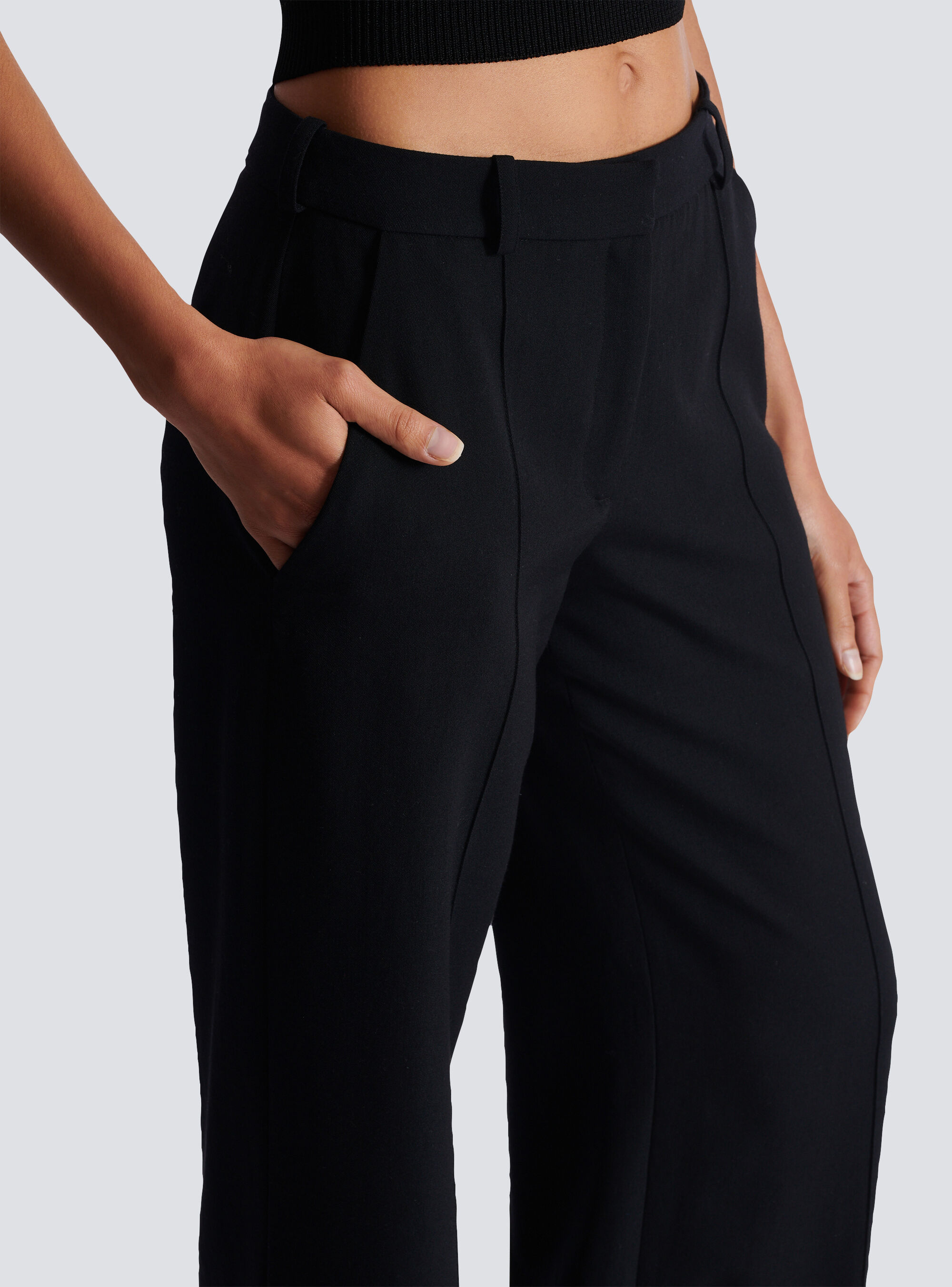 Balmain Wool Trousers With Front Pleats And Wide Leg In Black