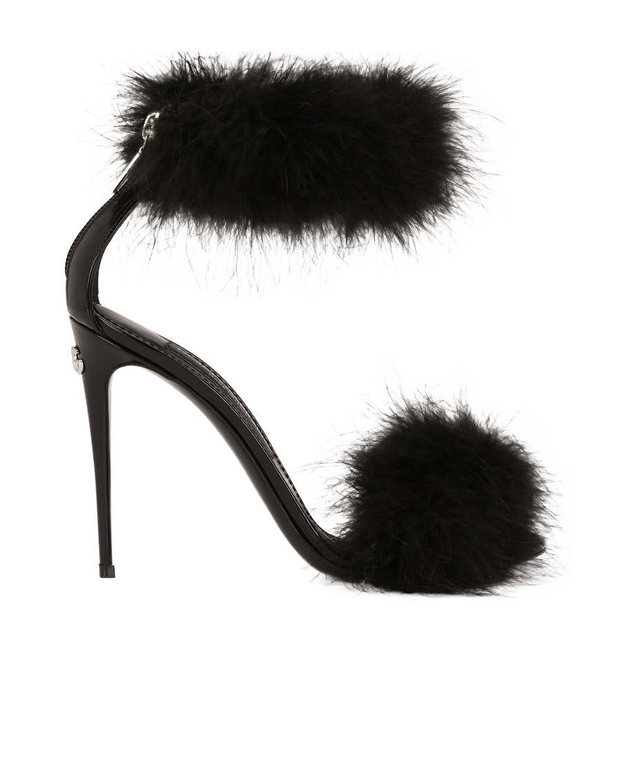 Dolce & Gabbana Keira 105mm Feather-trim Sandals In Black