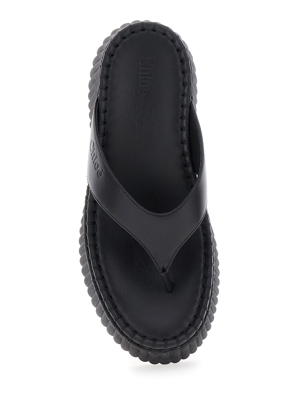 Chloé Heeled Leather Platform Sandals With Ribbed Sole In Blue