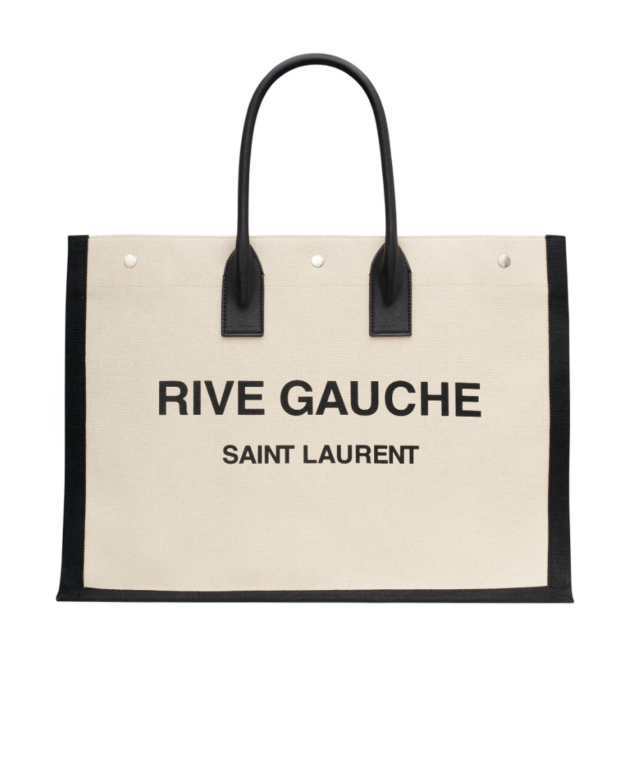 Saint Laurent Rive Gauche Printed Tote Bag In Nude