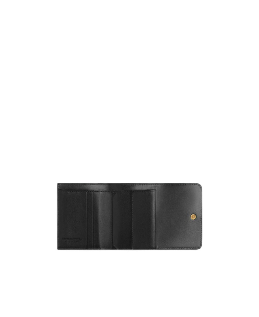 Bottega Veneta Intrecciato Leather Tri-fold Wallet In Black