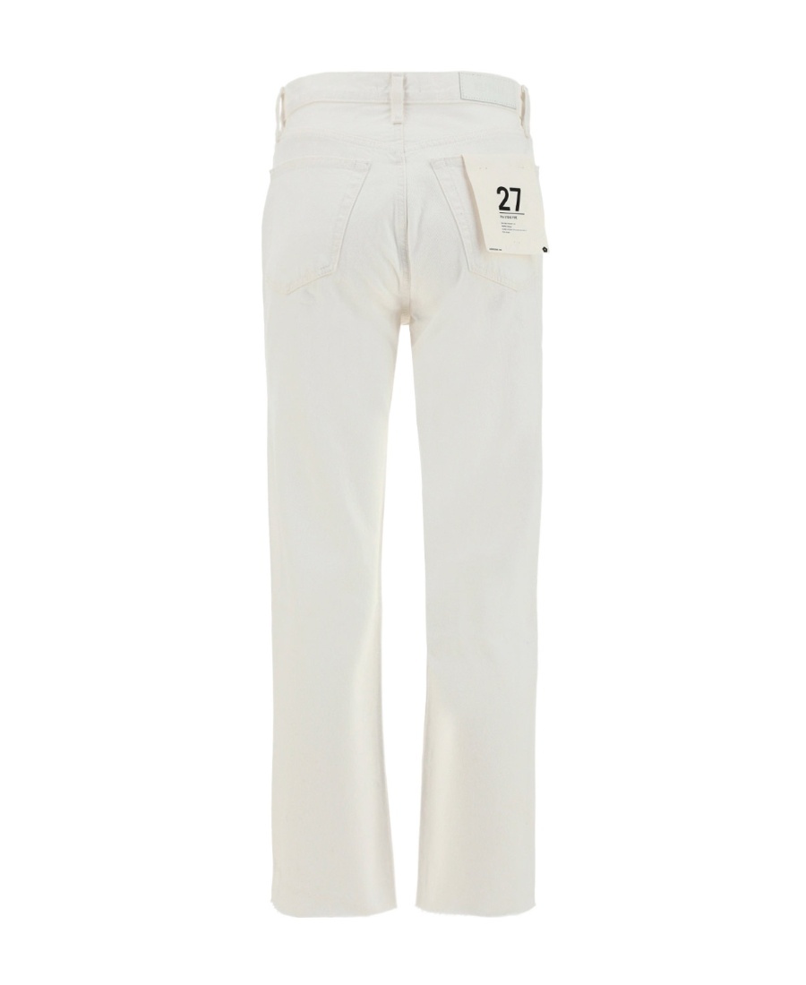 Re/done Originals High-rise Ankle Crop Frayed Skinny Jeans In White