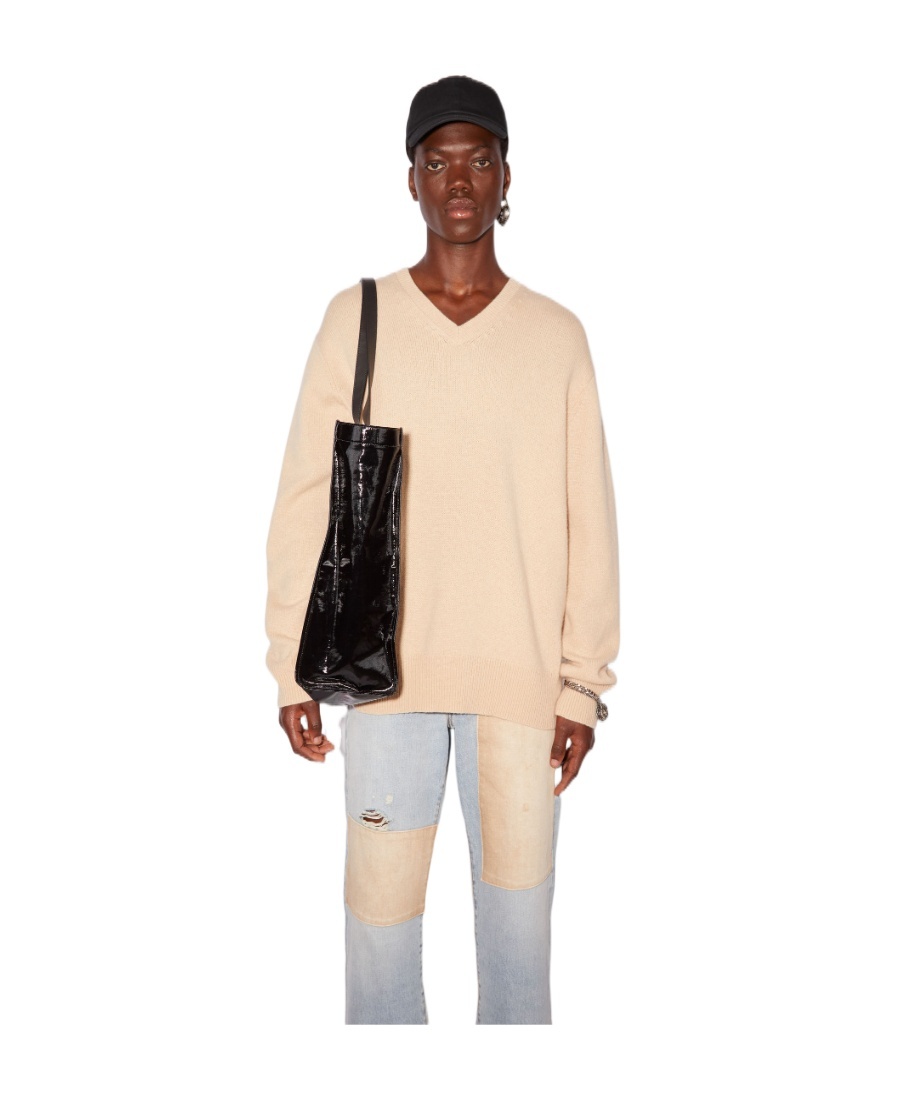 Acne Studios Ribbed-knit V-neck Sweater In Nude