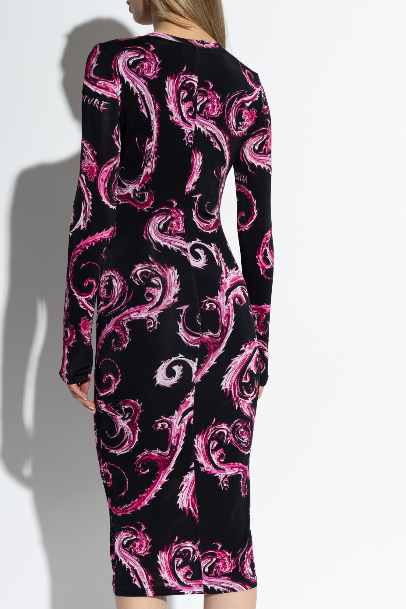 Versace Jeans Chromo Couture-print Midi Dress In Black