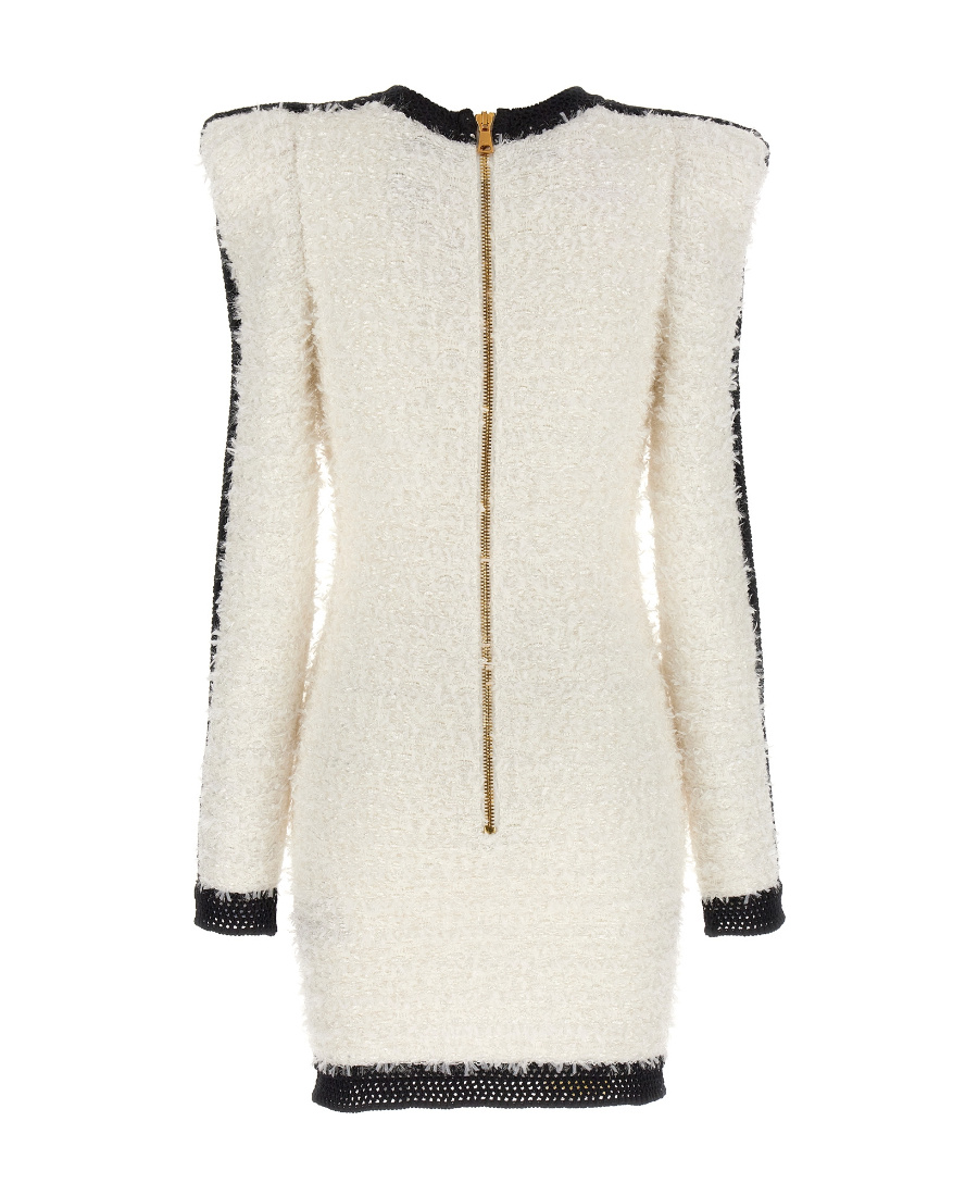 Balmain Contrasting-trim Bouclé Minidress In White