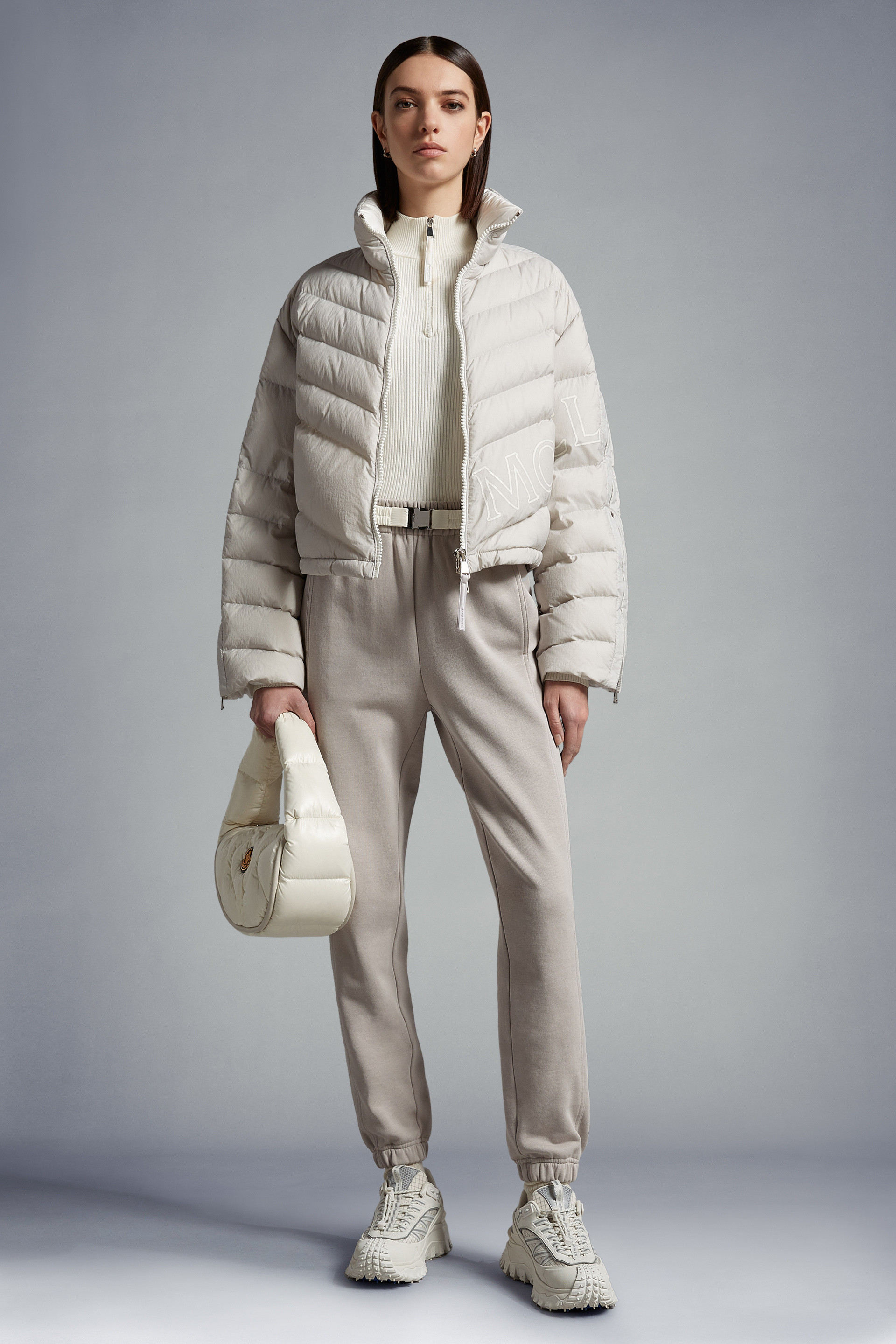 Moncler Zip-up Padded Jacket In Gray
