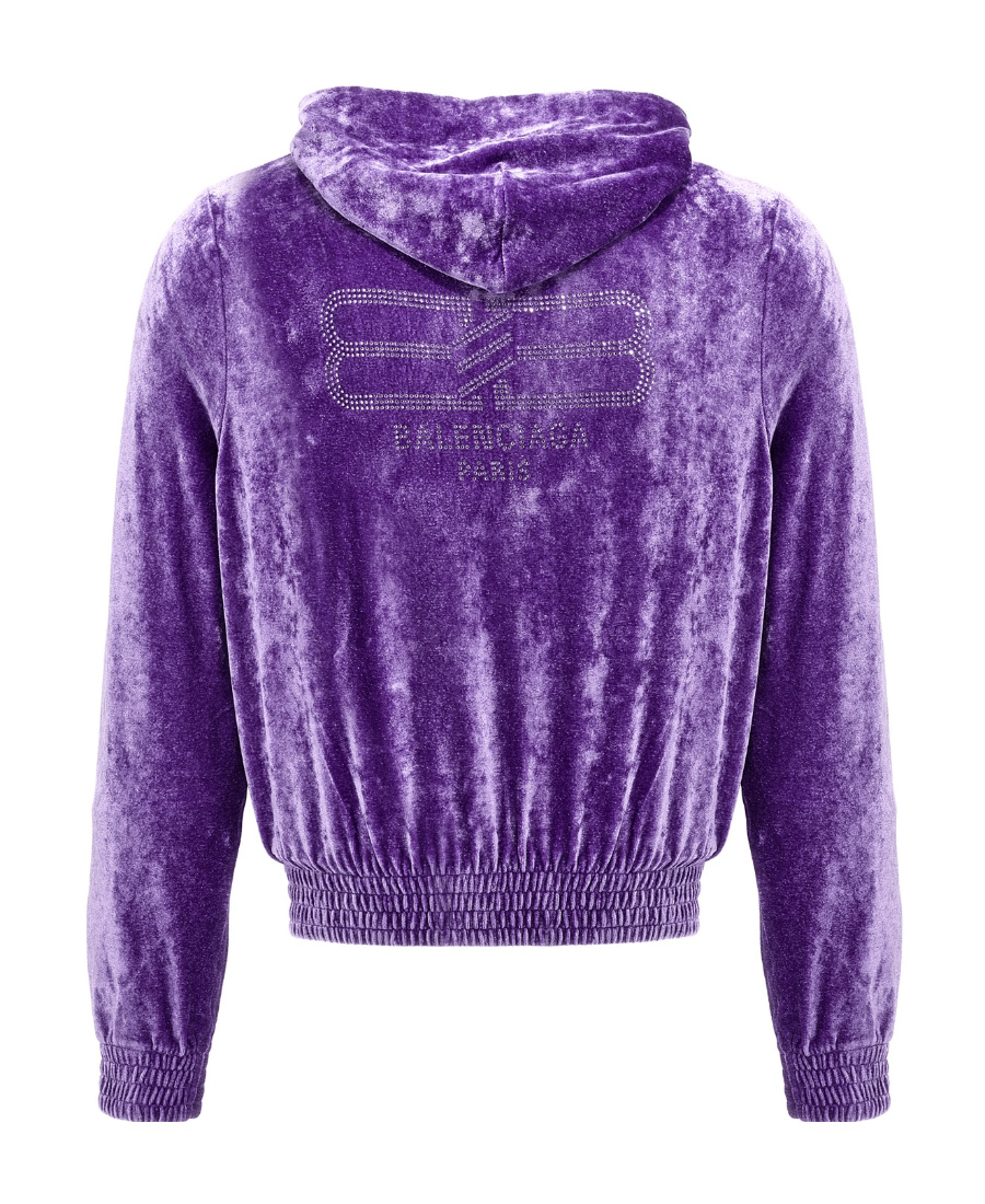 Balenciaga Zipped Velvet Hoodie In Purple