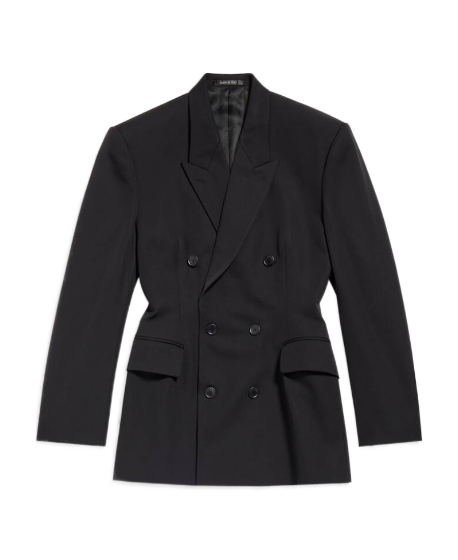 Balenciaga Cinched Double-breasted Black Wool Jacket In Black