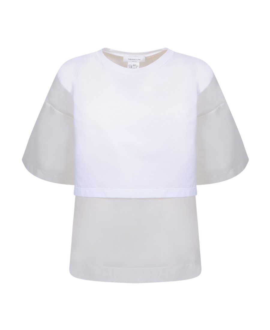 Shop Fabiana Filippi Semi-sheer Panelled Crewneck Top In White