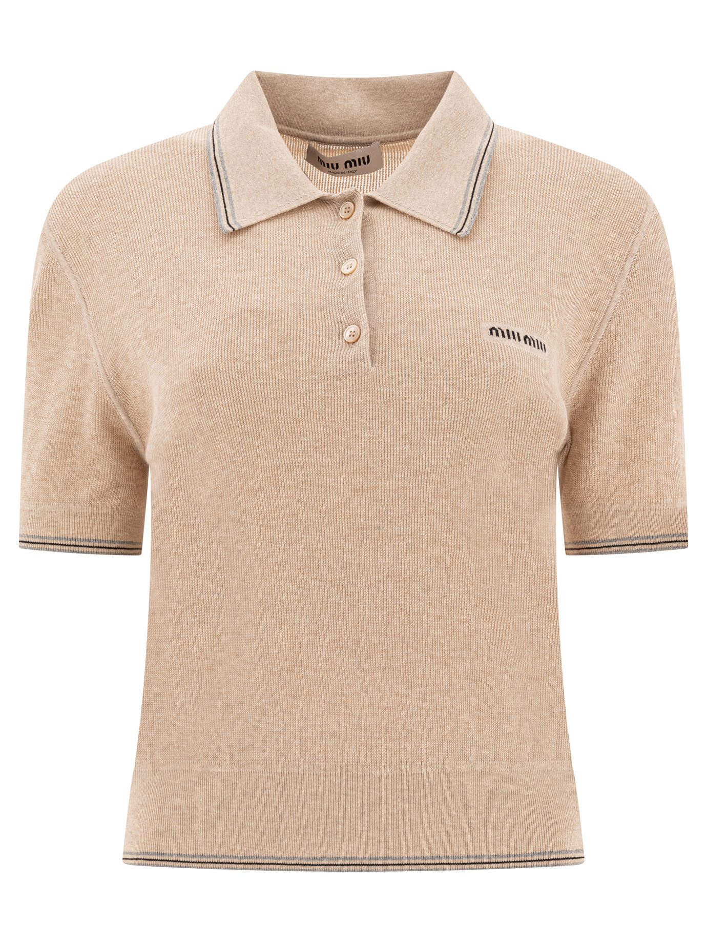 Miu Miu Crop Ribbed Cotton Polo Shirt In Yellow
