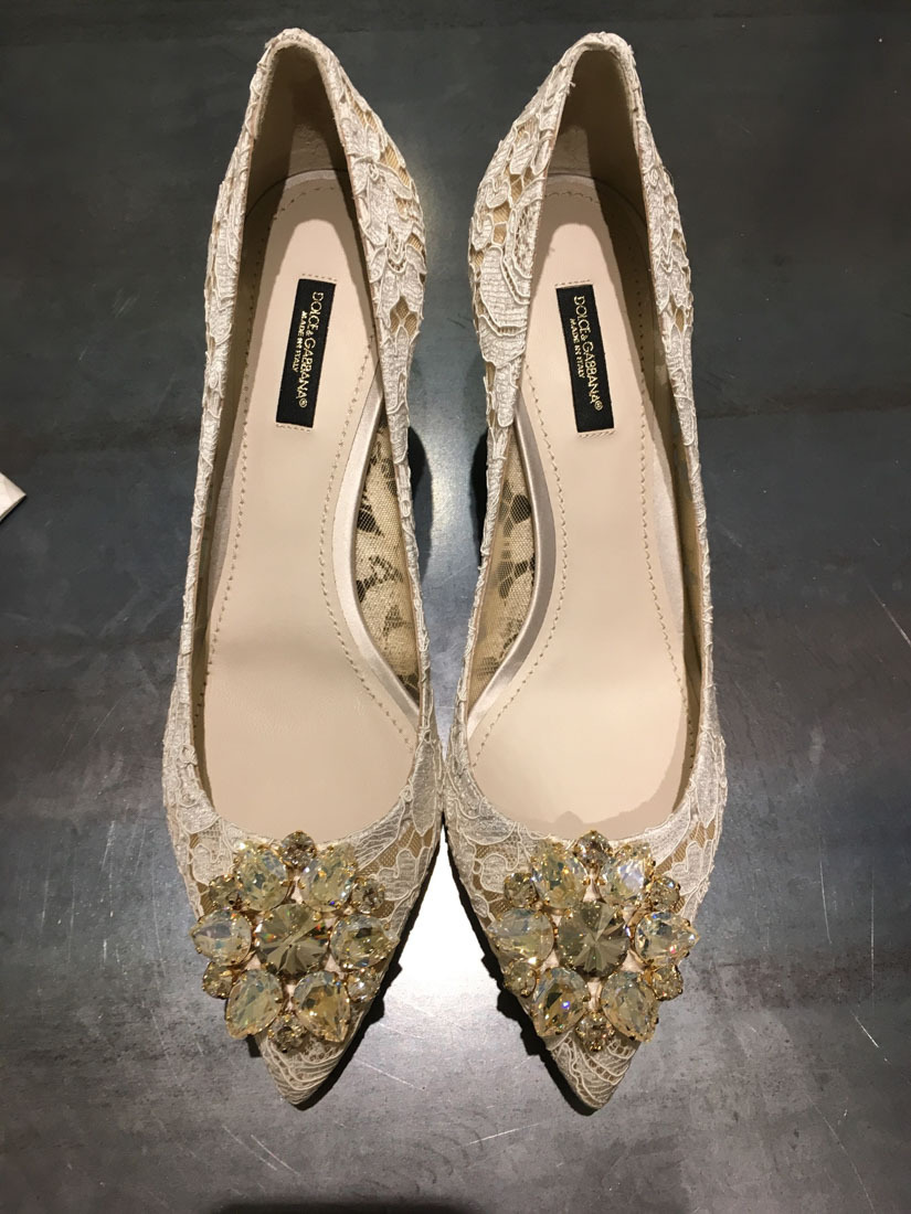 Dolce & Gabbana Lace Rainbow Pumps With Brooch Detailing Shoes In White