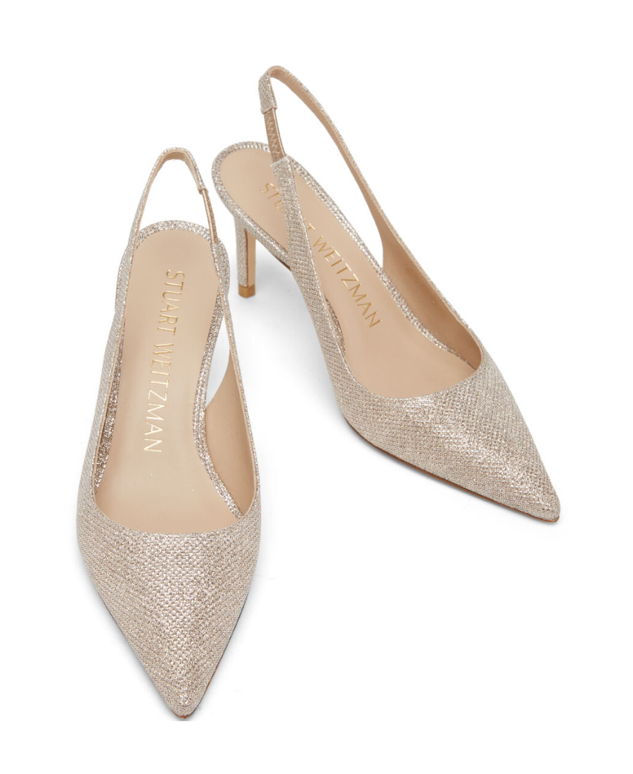 Stuart Weitzman Woven-design Pointed 90mm Pumps In Nude