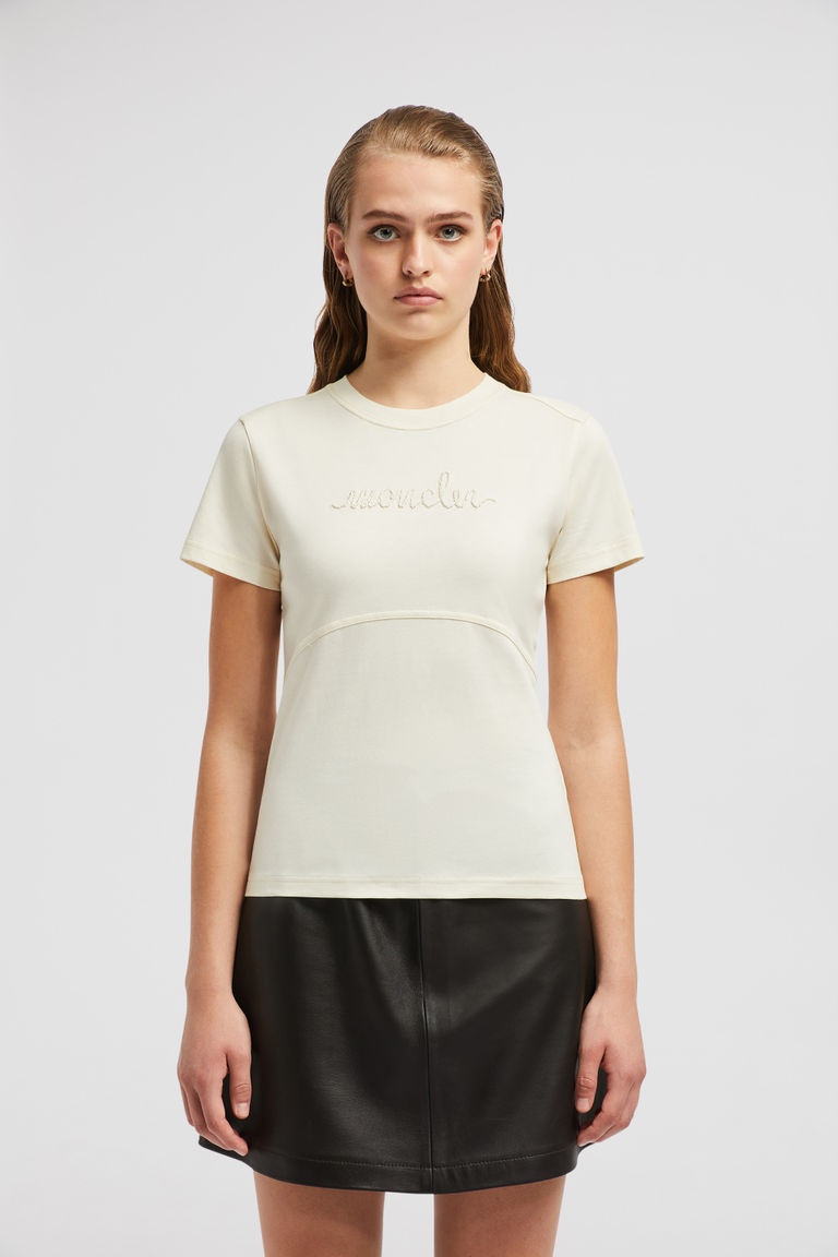 Moncler Logo-embroidered Cotton T-shirt In White