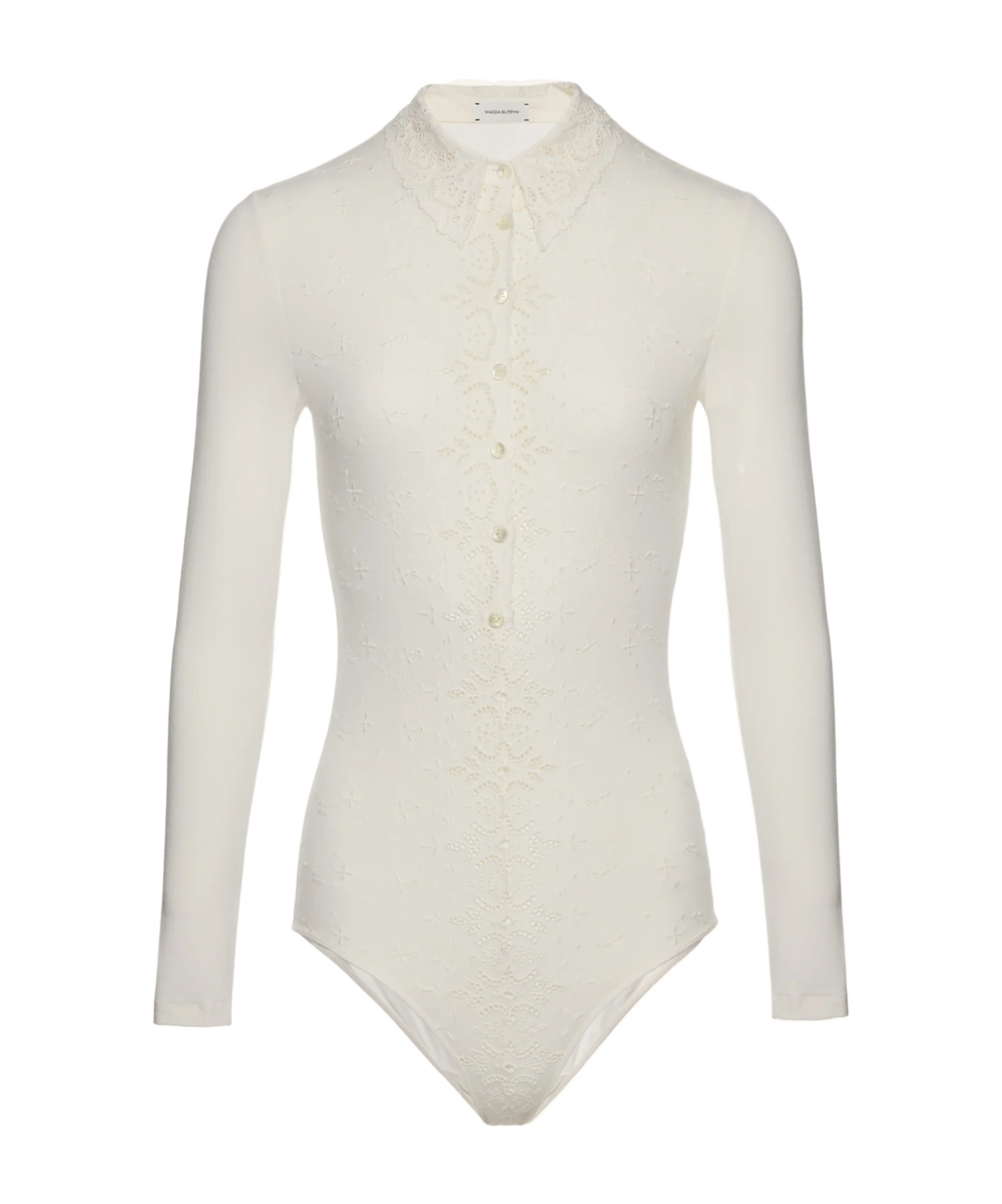 Magda Butrym Long-sleeve Tricot Polo Bodysuit In Neutral