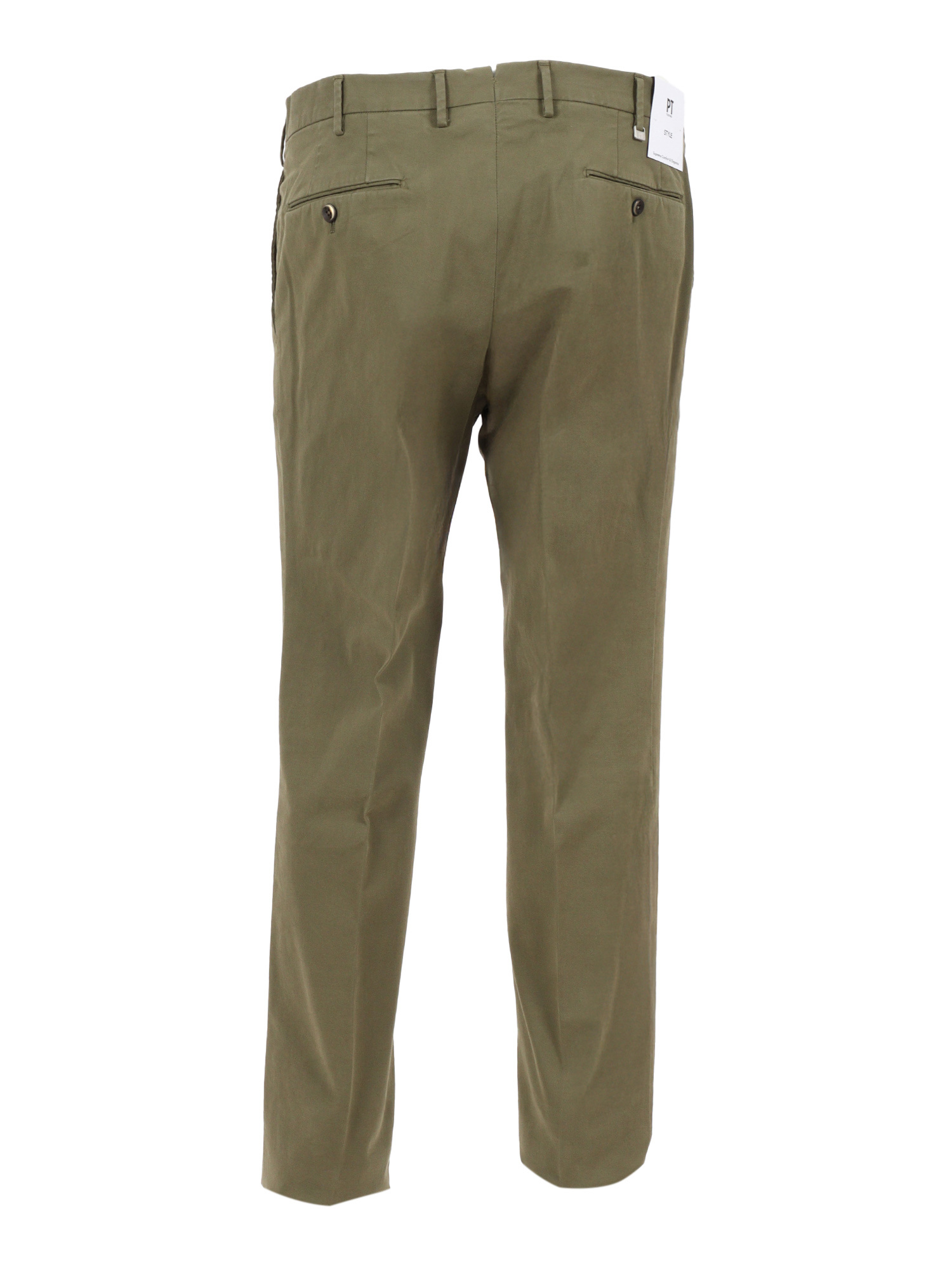 Pt01 Slim Fit Khaki Trousers With Flat Front In Green
