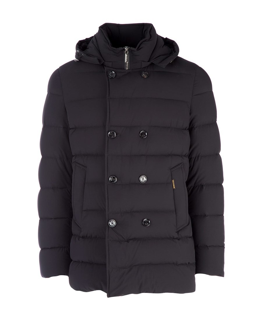 Moorer Double-breasted Hooded Quilted Down Jacket In Black