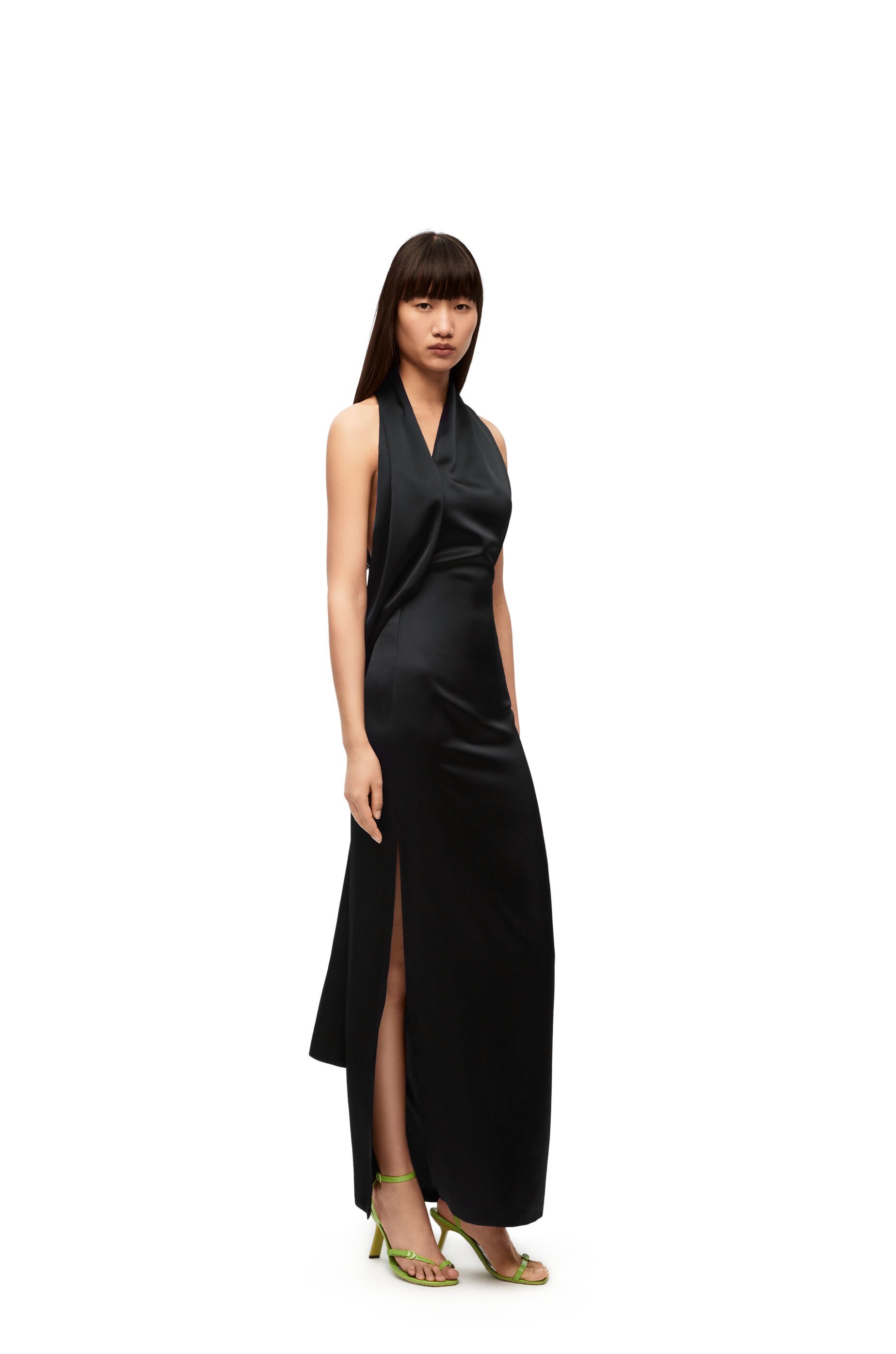 ワンピース LOEWE Black Satin Mini Dress Loewe One-shoulder Satin Dress With Scarf Detail In Black
