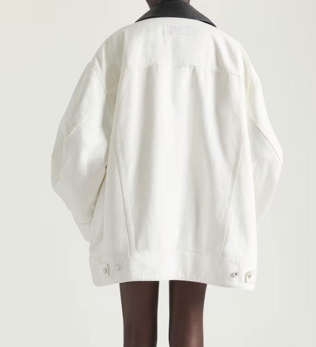Givenchy Cocoon Jacket In White Denim With Leather Collar In White