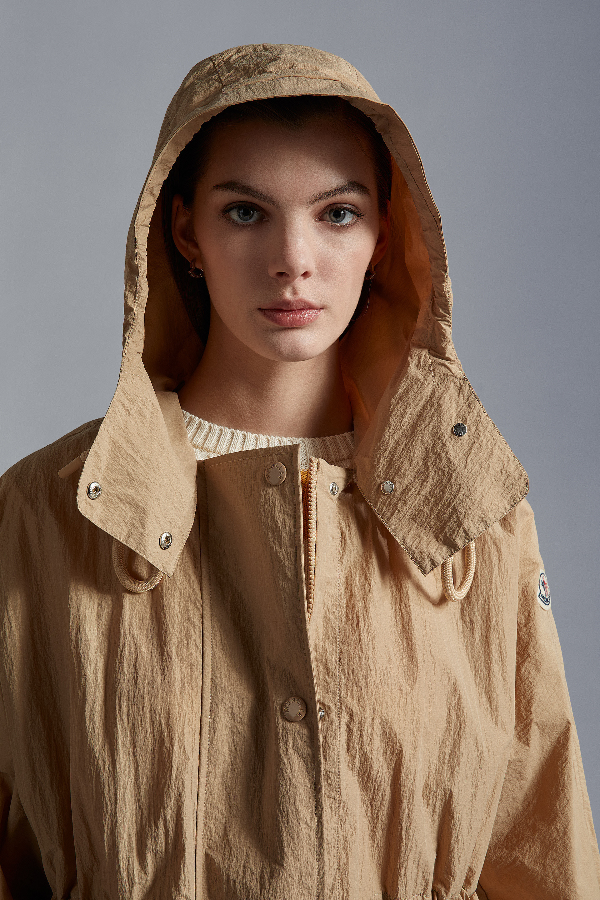 Moncler Drawstring-waist Hooded Coat In Nude
