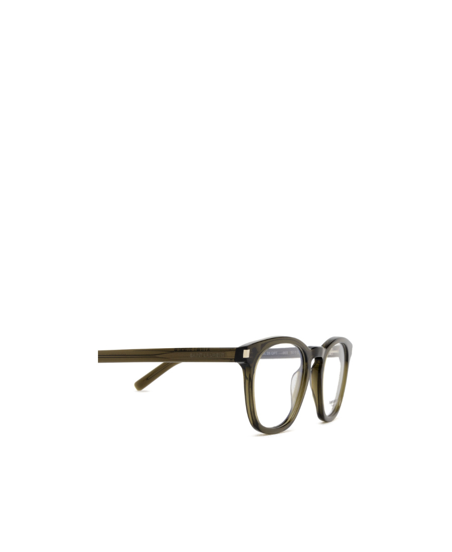 Saint Laurent Polished-effect Round-frame Glasses In Green