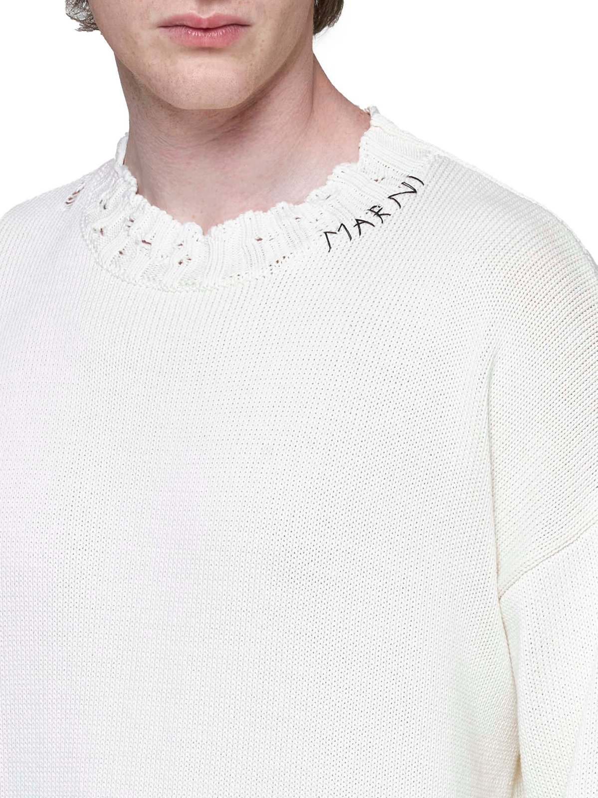 Shop Marni Twisted Crew Neck Sweater In White