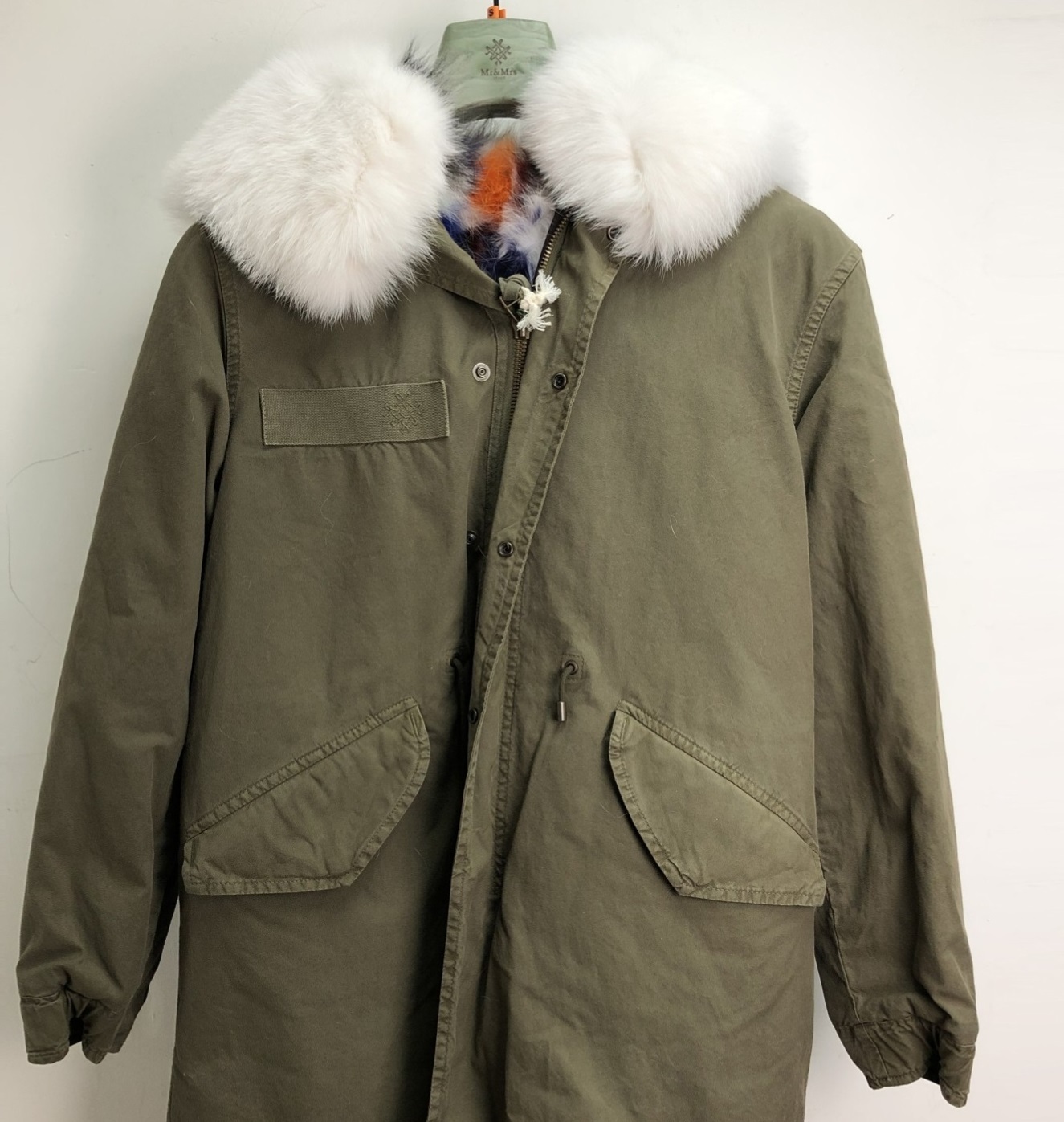 Mr & Mrs Italy Color Inner Gallbladder Fur Parker Coat In Green
