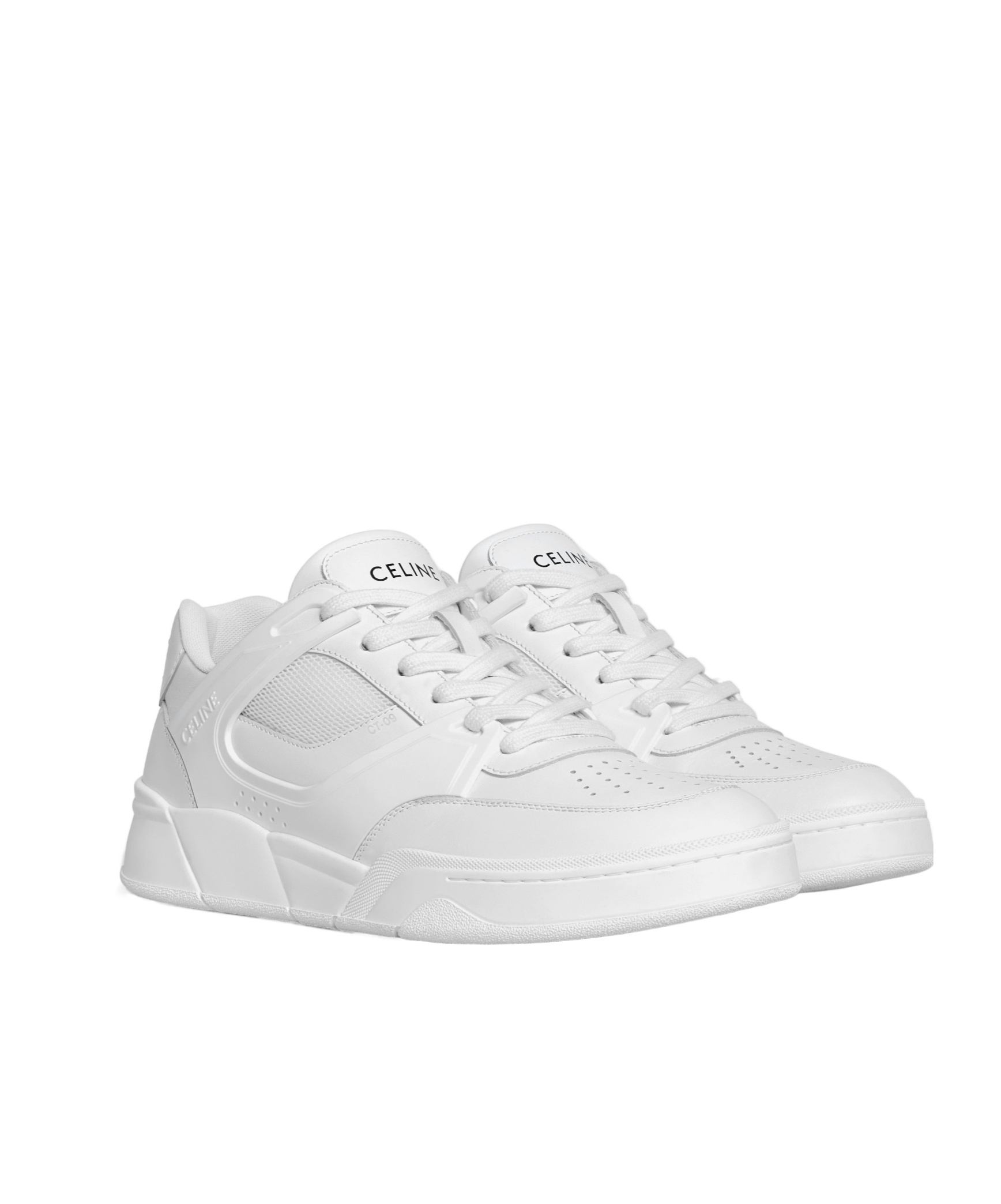 Celine Men Ct-09 Leather Sneakers With Mesh Inserts In White