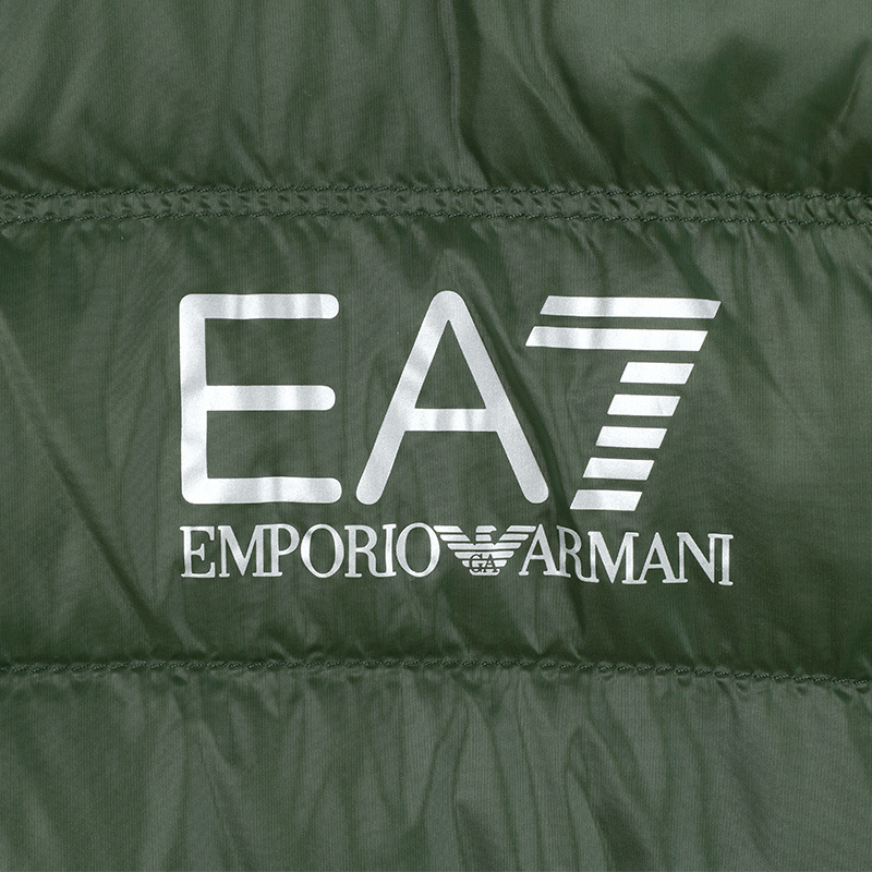 Ea7 Logo Printed Down Jacket In Green