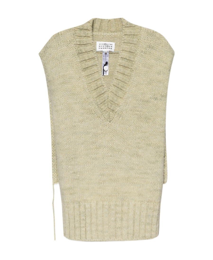Maison Margiela Slit Knitted V-neck Vest In Nude