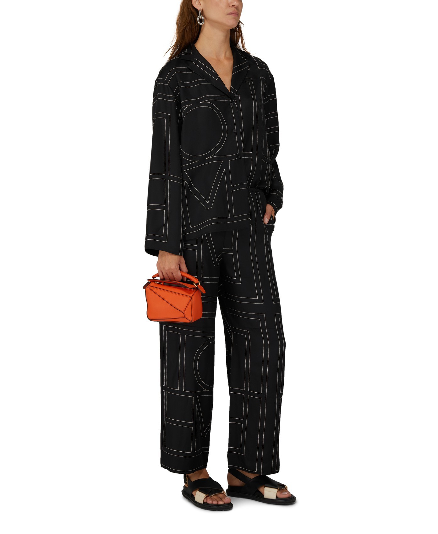 Totême Monogram Embroidered Silk-twill Shirt In Black