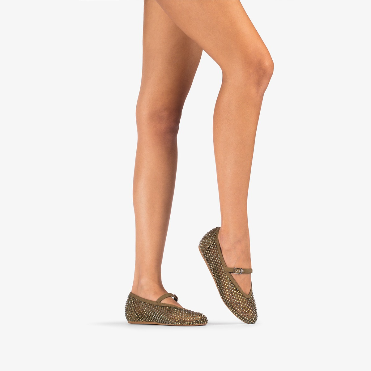 Le Silla Embellished Round Toe Ballerina Flats In Brown