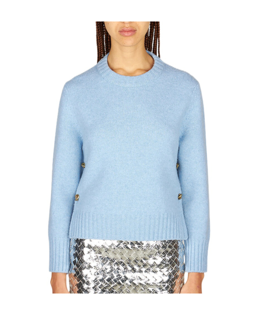Bottega Veneta Felted Wool Knit Sweater With Side Buttons In Blue