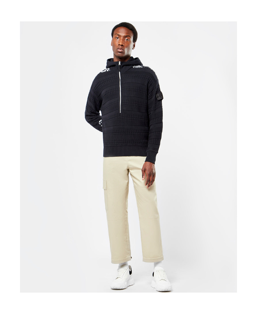 Stone Island Graphic-print Knitted Hoodie In Black