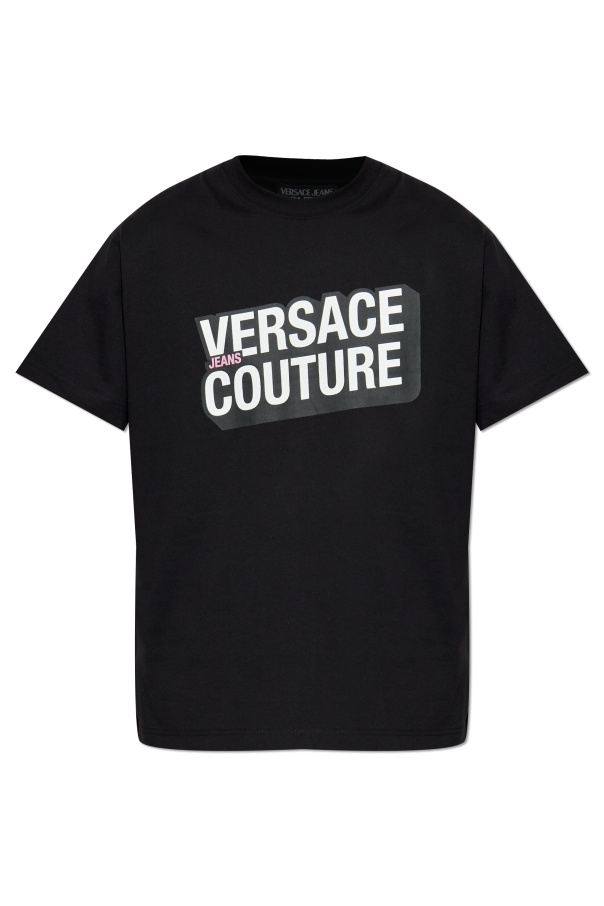 Versace Jeans Couture Logo Printed Crewneck T-shirt In Black