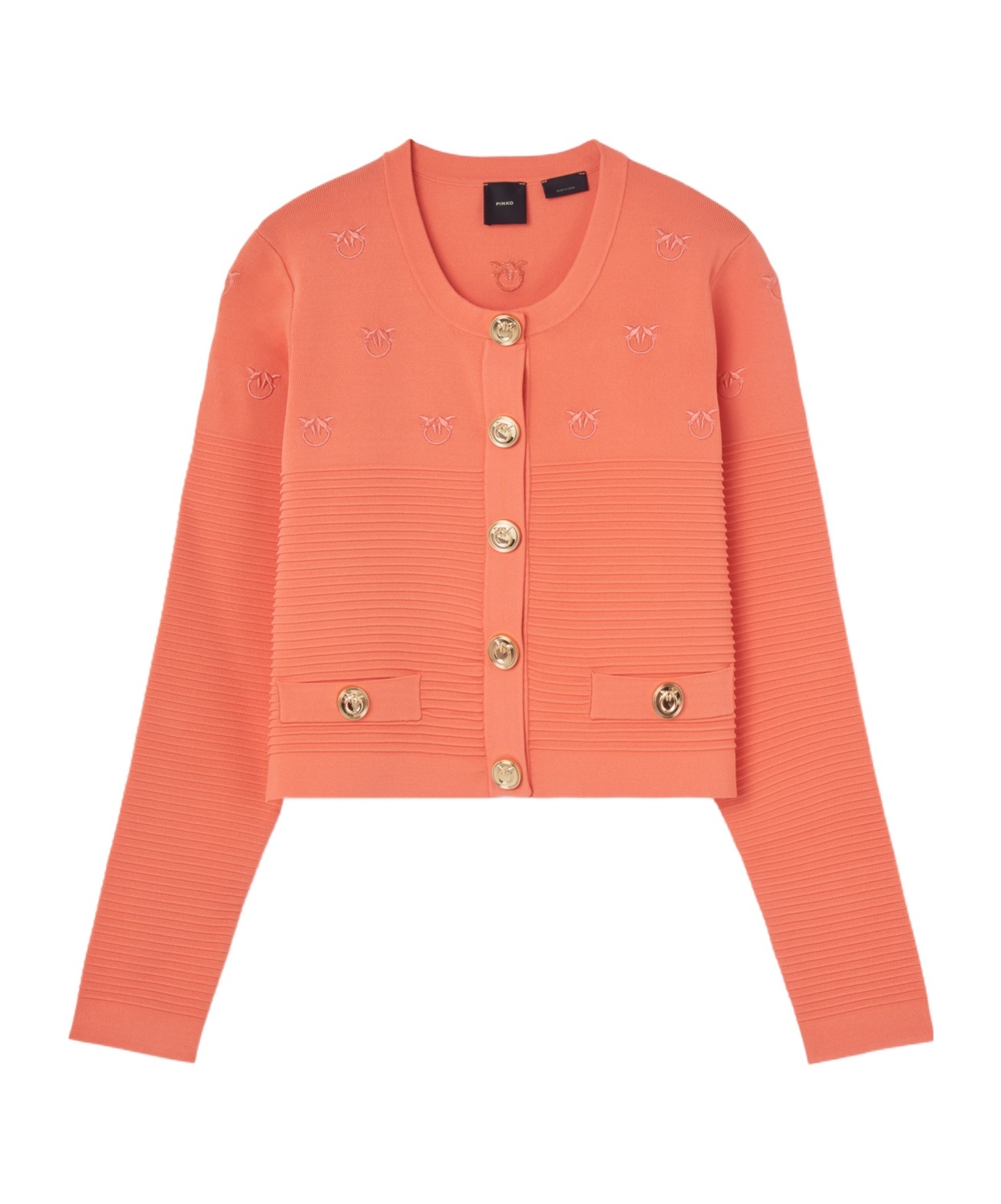 Pinko Motif-embroidered Ribbed Jacket In Pink