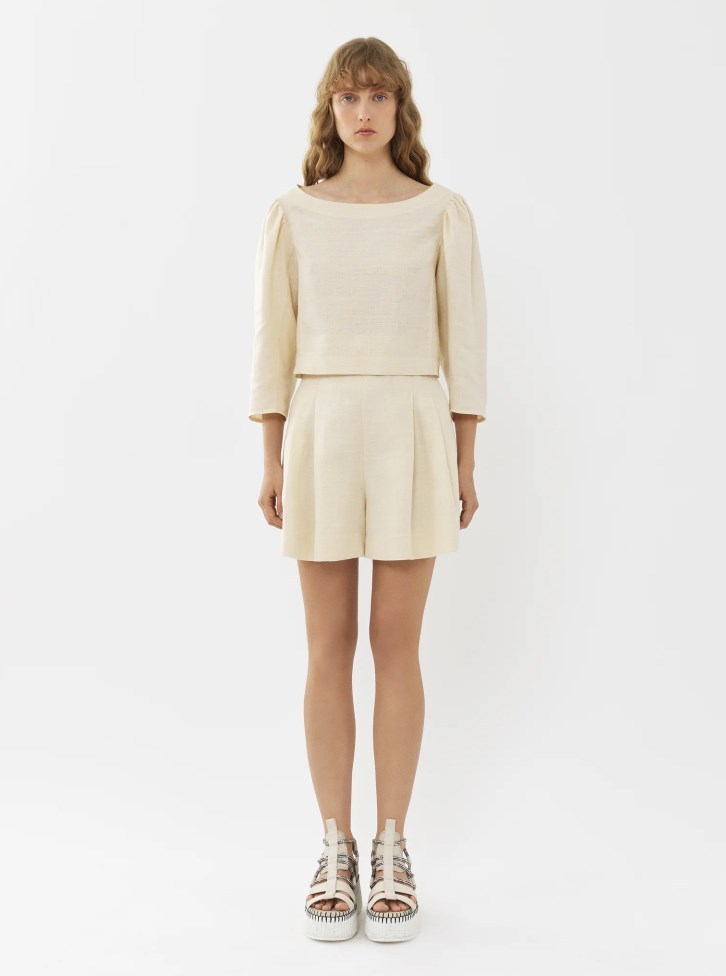 Chloé Woman Top Beige Size 8 Linen In White