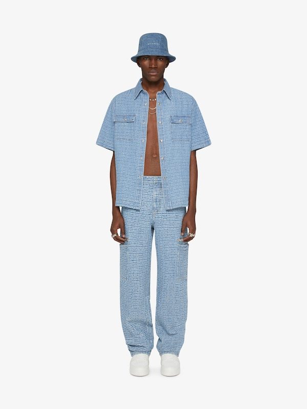 Givenchy 4g-embossed Logo-plaque Wide-leg Jeans In Blue