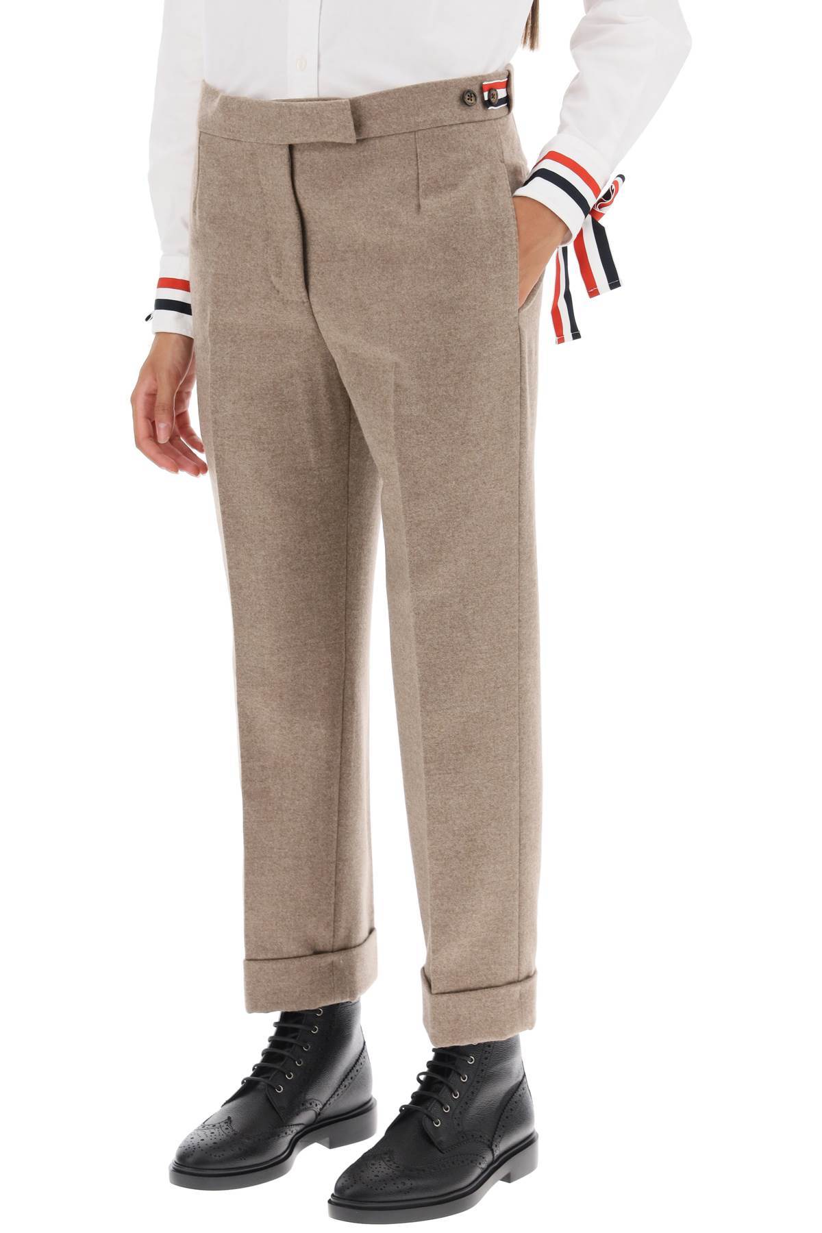 Thom Browne Beige Cropped Wool-flannel Pants For Women In Nude