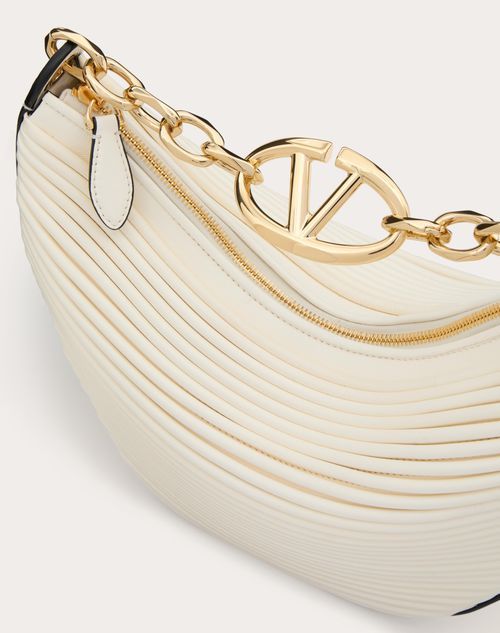 Shop Valentino Small Vlogo Moon Hobo Bag In Nappa Leather With Chain In Ivory