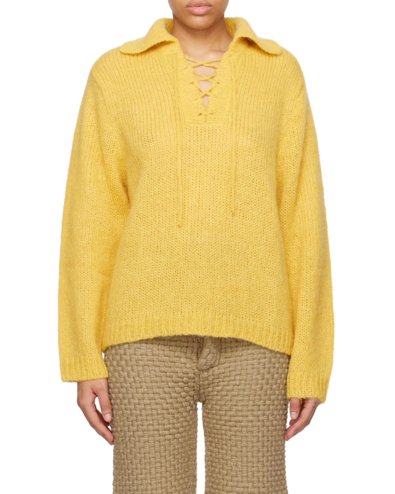 Bode Lapel Long-sleeved Sweater In Yellow