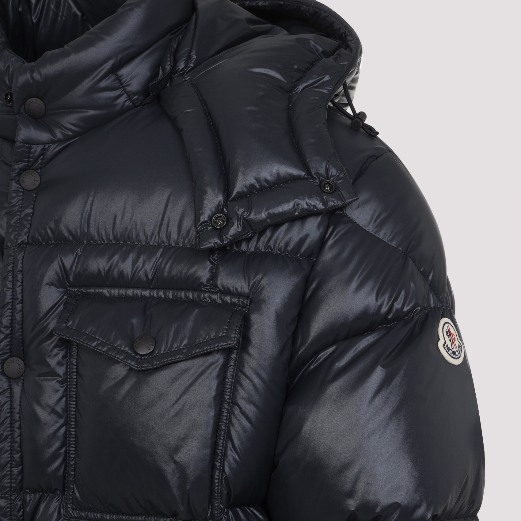 Moncler Padded Hooded Coat With Flap Pocket In Black