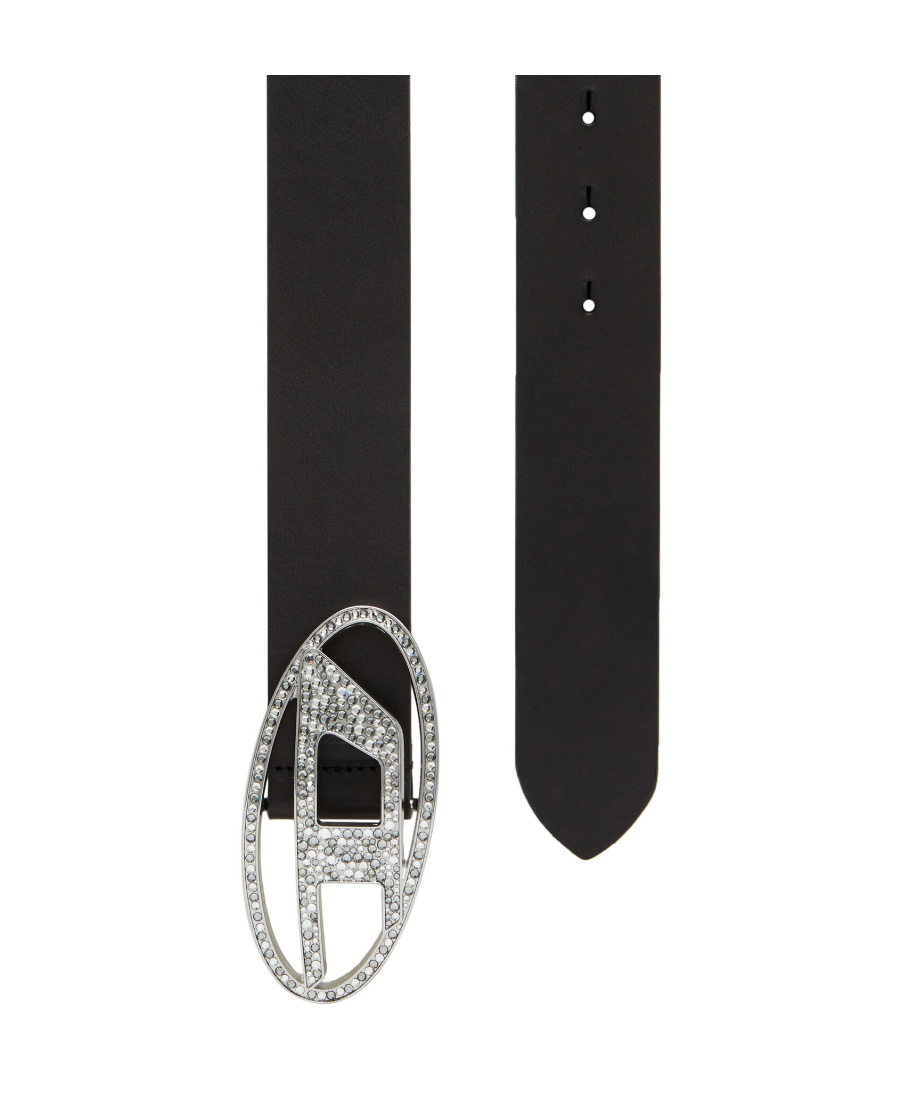 Diesel Embellished D-logo Buckle Belt In Black