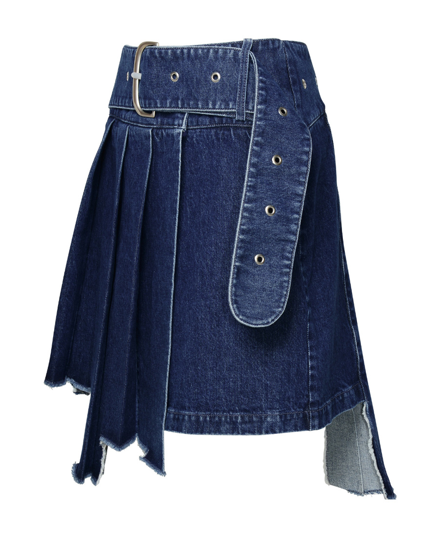 Off-white Pleated Asymmetric Denim Skirt In Blue