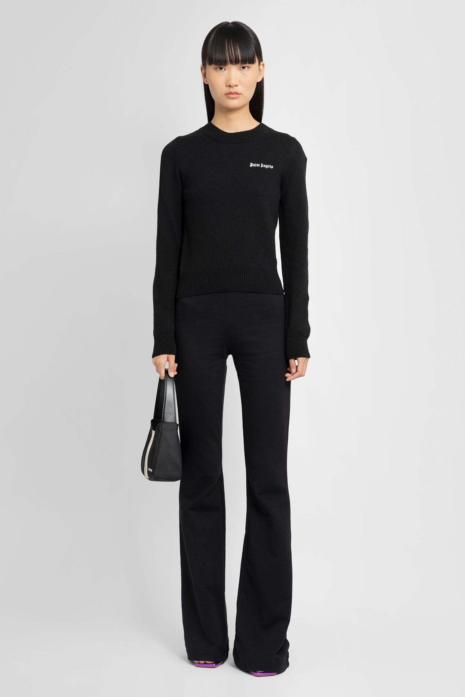 Palm Angels Cropped Pullover With Embroidered Logo In Black